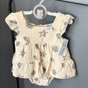Carter's Cream Bodysuit with Purple Starfish and Shells